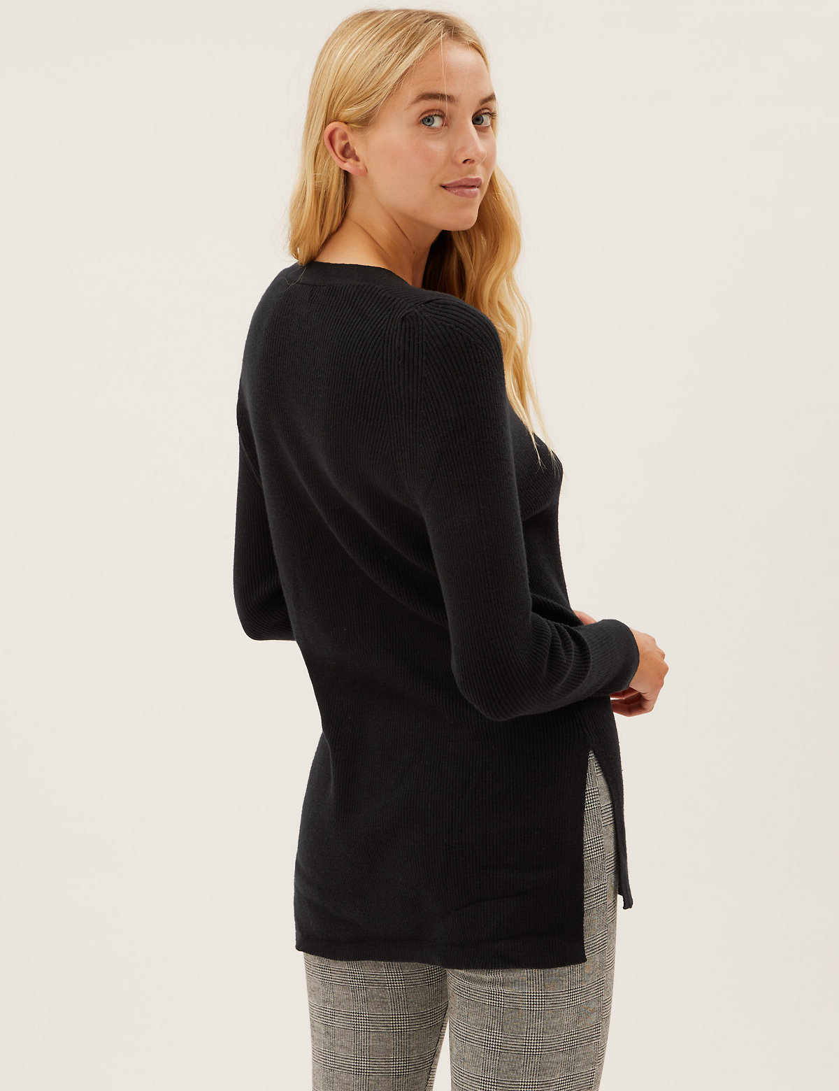 Soft Touch Ribbed V-Neck Relaxed Jumper