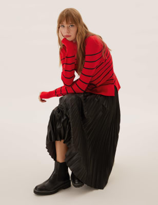 

Womens M&S Collection Soft Touch Striped Funnel Neck Jumper - Chilli, Chilli