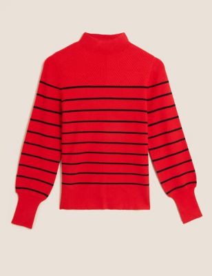 M&S Womens Soft Touch Striped Funnel Neck Jumper