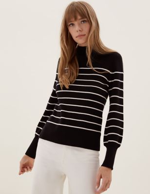 

Womens M&S Collection Soft Touch Striped Funnel Neck Jumper - Black Mix, Black Mix