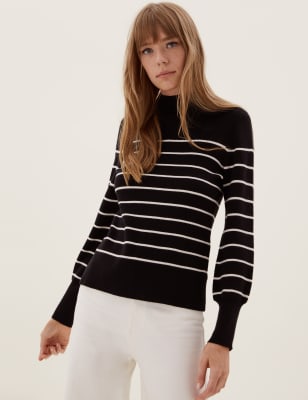 

Womens M&S Collection Soft Touch Striped Funnel Neck Jumper - Black Mix, Black Mix