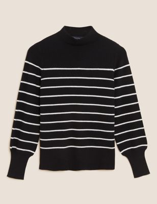 M&S Womens Soft Touch Striped Funnel Neck Jumper