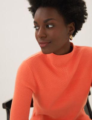

Womens M&S Collection Soft Touch Ribbed Funnel Neck Jumper - Bright Orange, Bright Orange