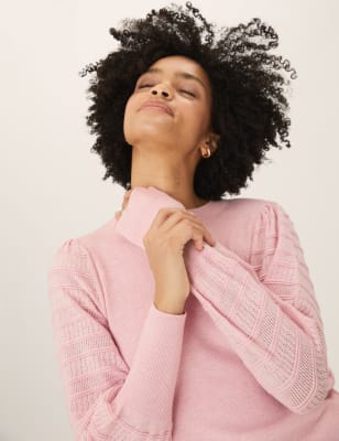 

Womens M&S Collection Pullover aus weichem Material mit Rundhalsausschnitt und Strukturmuster - Dusted Pink, Dusted Pink