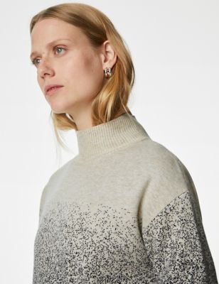 

Womens M&S Collection Soft Touch Ombre Funnel Neck Jumper - Oatmeal Mix, Oatmeal Mix