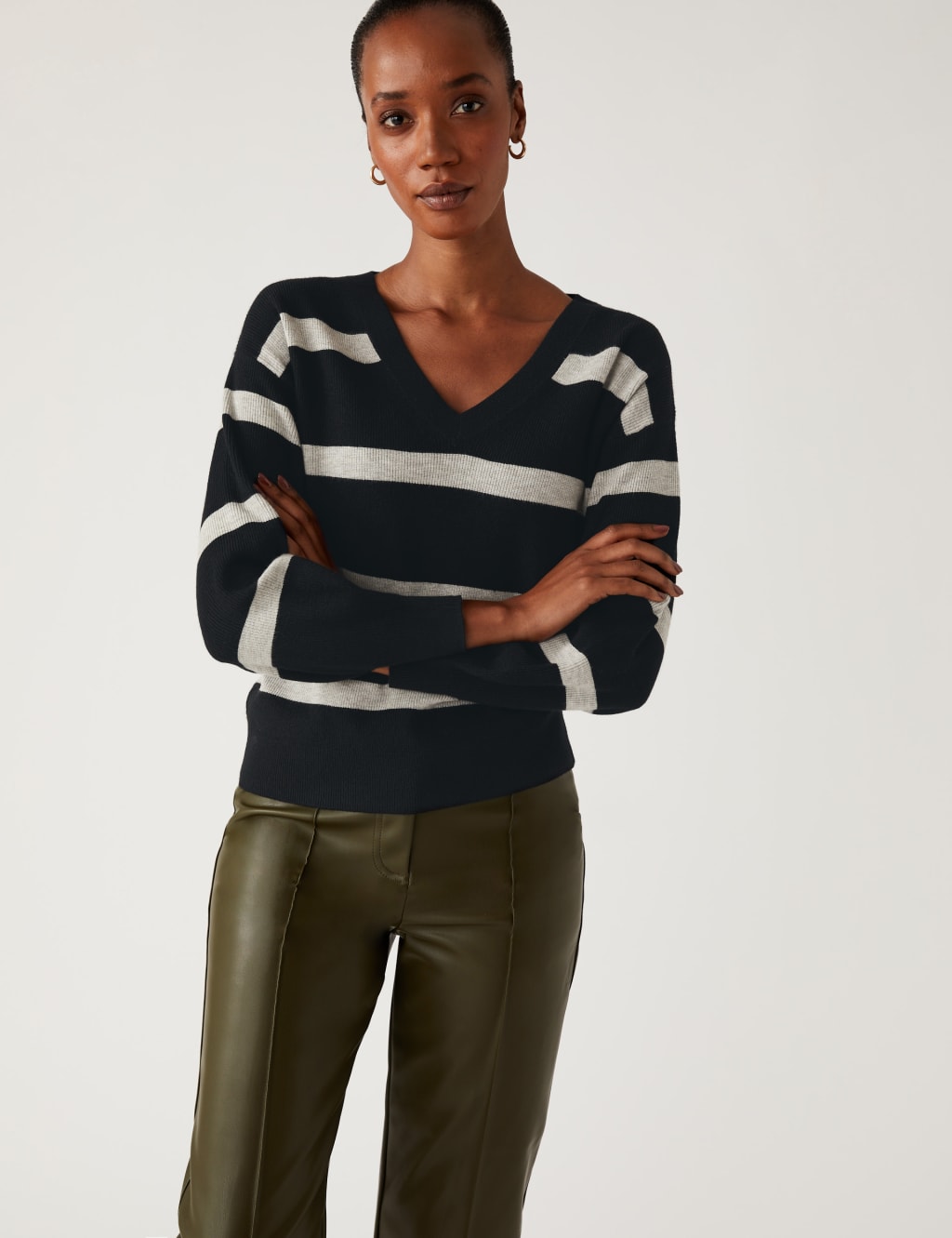 Soft Touch Striped Ribbed V-Neck Jumper image 1