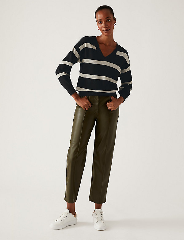 Soft Touch Striped Ribbed V-Neck Jumper - TN