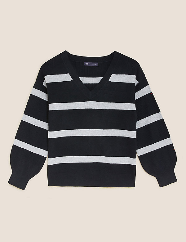 Soft Touch Striped Ribbed V-Neck Jumper - TN
