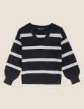 Soft Touch Striped Ribbed V-Neck Jumper