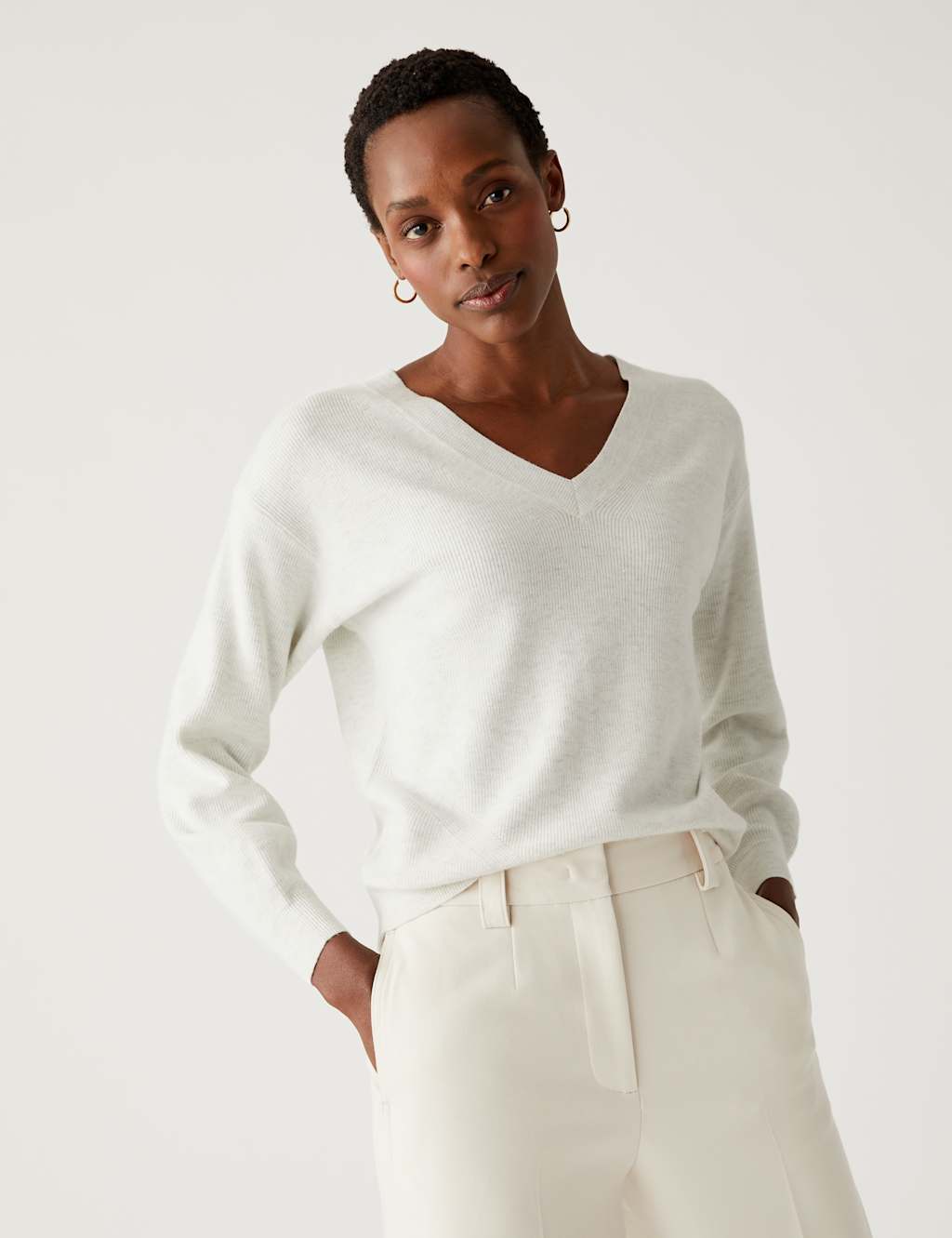 Soft Touch Ribbed V-Neck Relaxed Jumper image 3