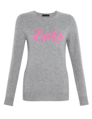 Pure Cashmere 'Lucky' Slogan Jumper | M&S Collection | M&S