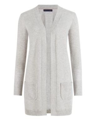 Pure Cashmere Open Front Ribbed Trim Longline Cardigan | M&S Collection ...