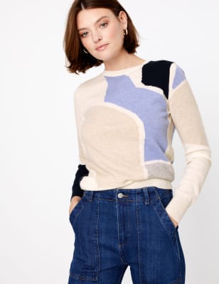 Trui van zuiver kasjmier met ronde hals en kleurblokken