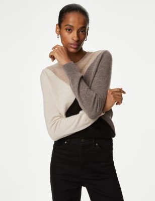 

Womens Autograph Pure Cashmere Colour Block Jumper - Black Mix, Black Mix