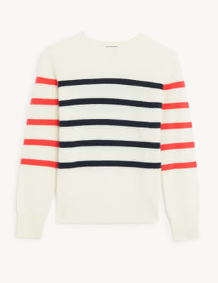 

Autograph Jersey 100% cashmere con escote cerrado de rayasWomens - Cream Mix, Cream Mix
