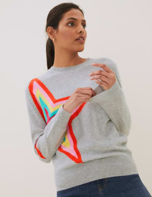 

Womens Autograph Pullover aus reinem Kaschmir mit Rundhalsausschnitt und Sternmuster - Grey Mix, Grey Mix