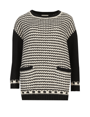 Monochrome Striped Oversized Jumper with Wool | Indigo Collection | M&S