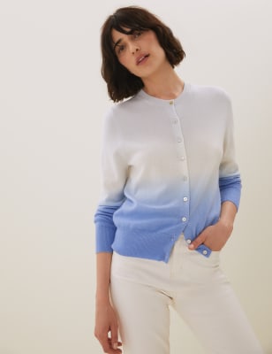

Womens M&S Collection Pure Cashmere Crew Neck Cardigan - Blue Mix, Blue Mix