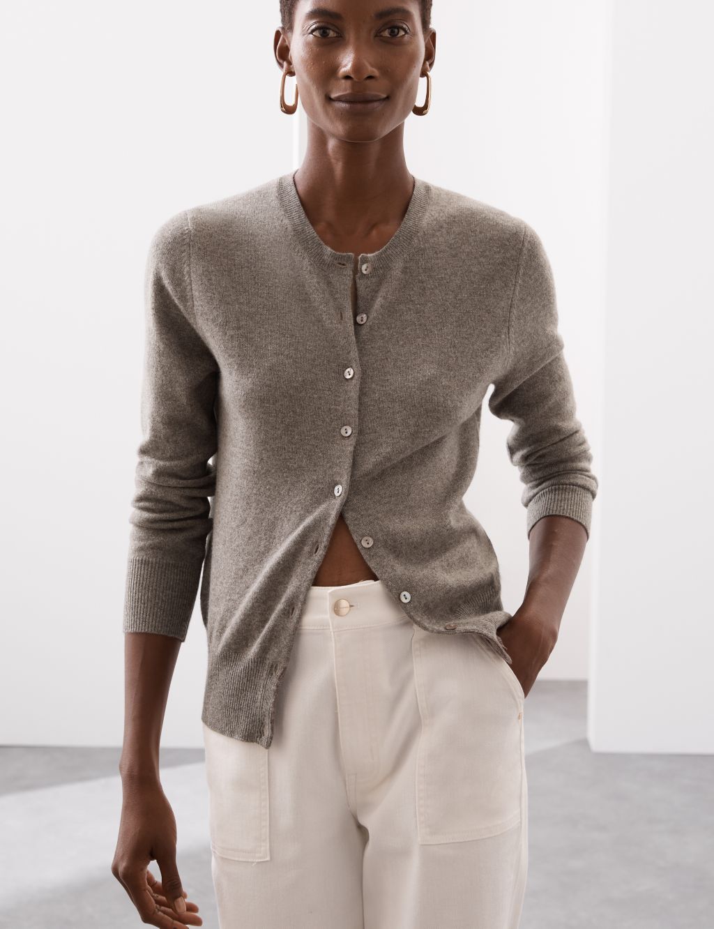 Pure Cashmere Crew Neck Cardigan