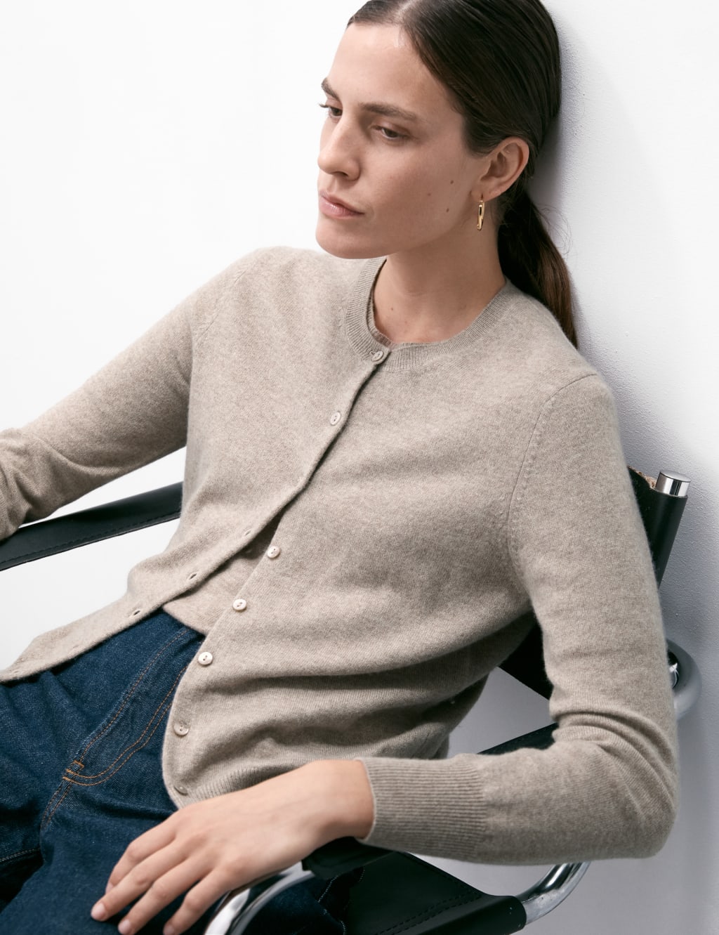 Pure Cashmere Crew Neck Cardigan image 4