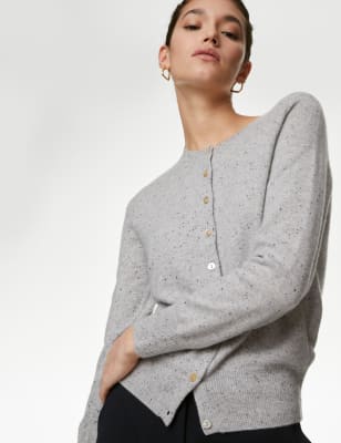 

Womens Autograph Pure Cashmere Textured Crew Neck Cardigan - Grey Mix, Grey Mix