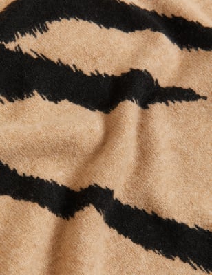 

Womens Autograph Pullover aus reinem Cashmere mit V-Ausschnitt und Tiermuster - Camel Mix, Camel Mix
