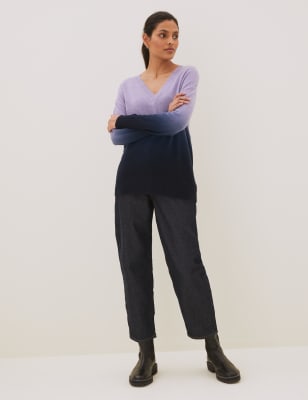 

Womens M&S Collection Pullover aus reinem Kaschmir mit V-Ausschnitt und Ombré-Muster - Hyacinth Mix, Hyacinth Mix