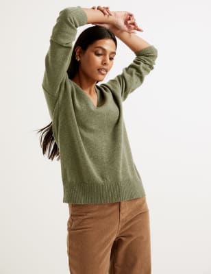 

Womens Autograph Pure Cashmere V-Neck Relaxed Jumper - Khaki Marl, Khaki Marl