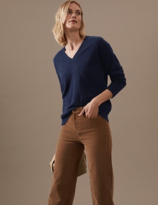 

Womens Autograph Lässiger Pullover aus reinem Kaschmir mit V-Ausschnitt - Medium Navy, Medium Navy
