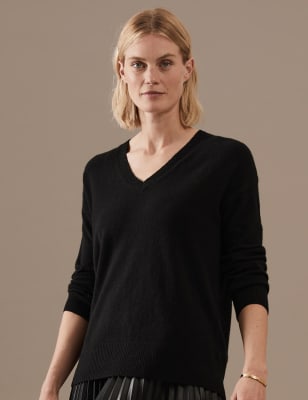 

Womens Autograph Pure Cashmere V-Neck Relaxed Jumper - Black C, Black C