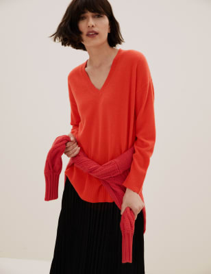 

Autograph Jersey informa 100% cashmere de escote en picoWomens - Orange, Orange