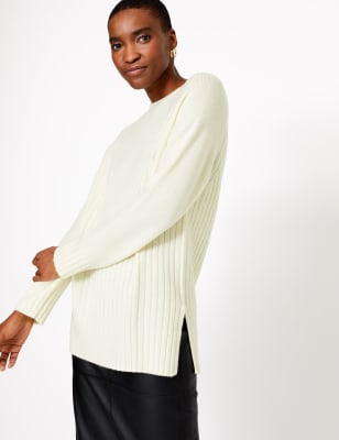 Lange trui van zuiver kasjmier met ribbels