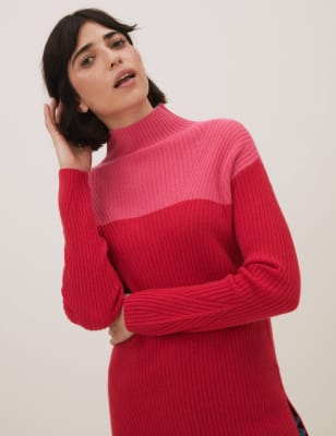 

Womens Autograph Pure Cashmere Colour Block Jumper - Pink Mix, Pink Mix