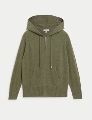 

Womens Autograph Pure Cashmere Knitted Relaxed Hoodie - Hunter Green, Hunter Green