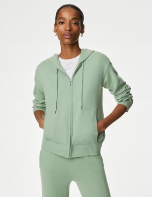 Autograph Womens Pure Cashmere Zip Up Hoodie - Pale Jade, Pale Jade,Grey Marl