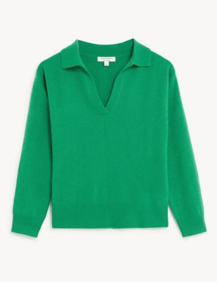 Autograph Womens Pure Cashmere Collared Relaxed Jumper - Green, Green,Camel,Black