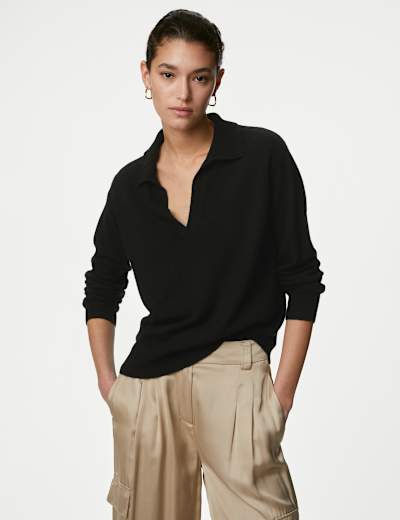 Pure Cashmere Collared Relaxed Jumper