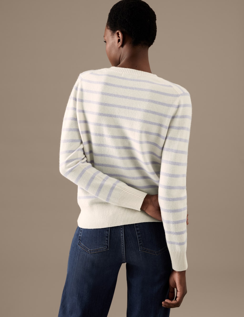 Pure Cashmere Striped V-Neck Jumper image 5