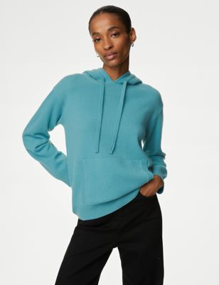 

Womens Autograph Pure Cashmere Textured Relaxed Hoodie - Turquoise, Turquoise