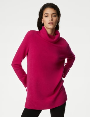 

Womens Autograph Pure Cashmere Roll Neck Longline Jumper - Cerise, Cerise