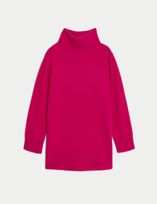 Pure Cashmere Roll Neck Longline Jumper