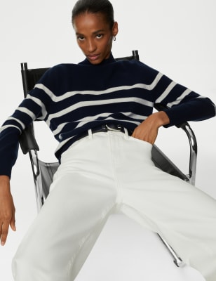 

Autograph Jersey de rayas 100% cashmere con cuello chimeneaWomens - Navy Mix, Navy Mix