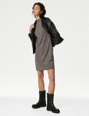 Pure Cashmere Crew Neck Mini Knitted Dress