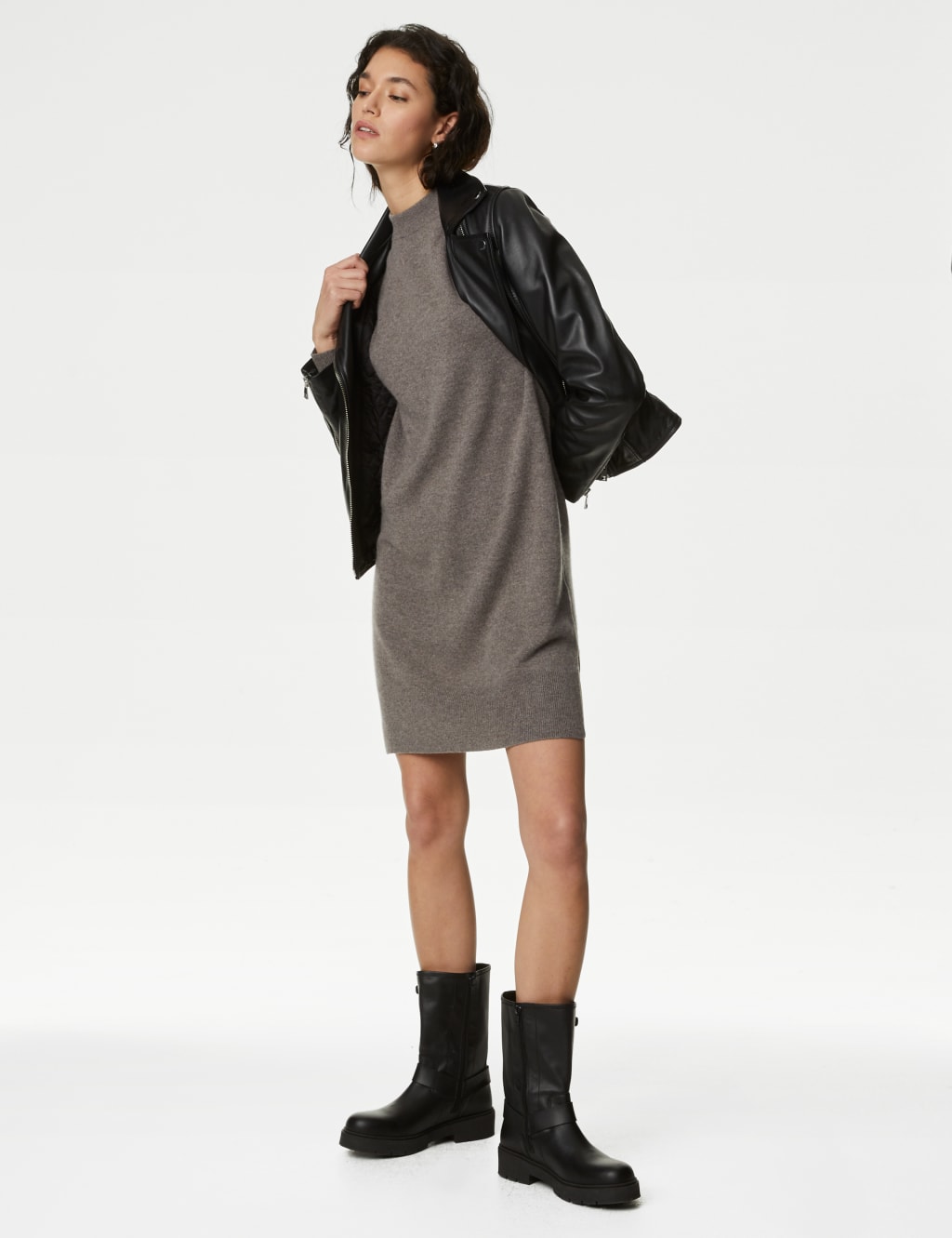 Pure Cashmere Crew Neck Mini Knitted Dress image 1