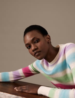 

M&S Collection Jersey 100% cashmere con escote cerrado de rayasWomens - Multi, Multi