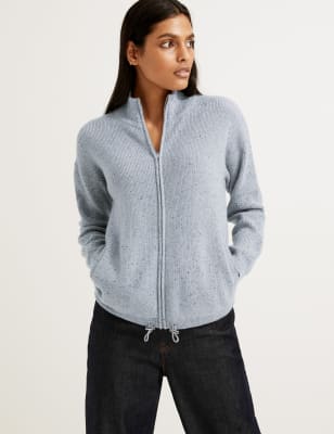 

Womens Autograph Pure Cashmere Textured Zip Up Jumper - Grey Mix, Grey Mix