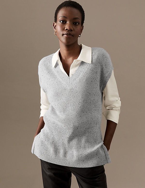 Pure Cashmere Ribbed V-Neck Knitted Vest - NO