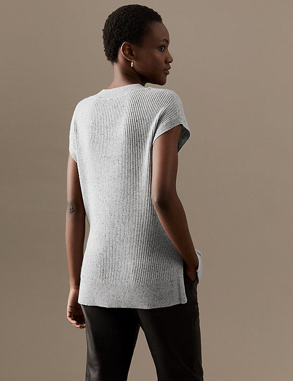 Pure Cashmere Ribbed V-Neck Knitted Vest - CA