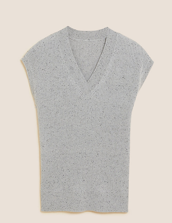 Pure Cashmere Ribbed V-Neck Knitted Vest - NO