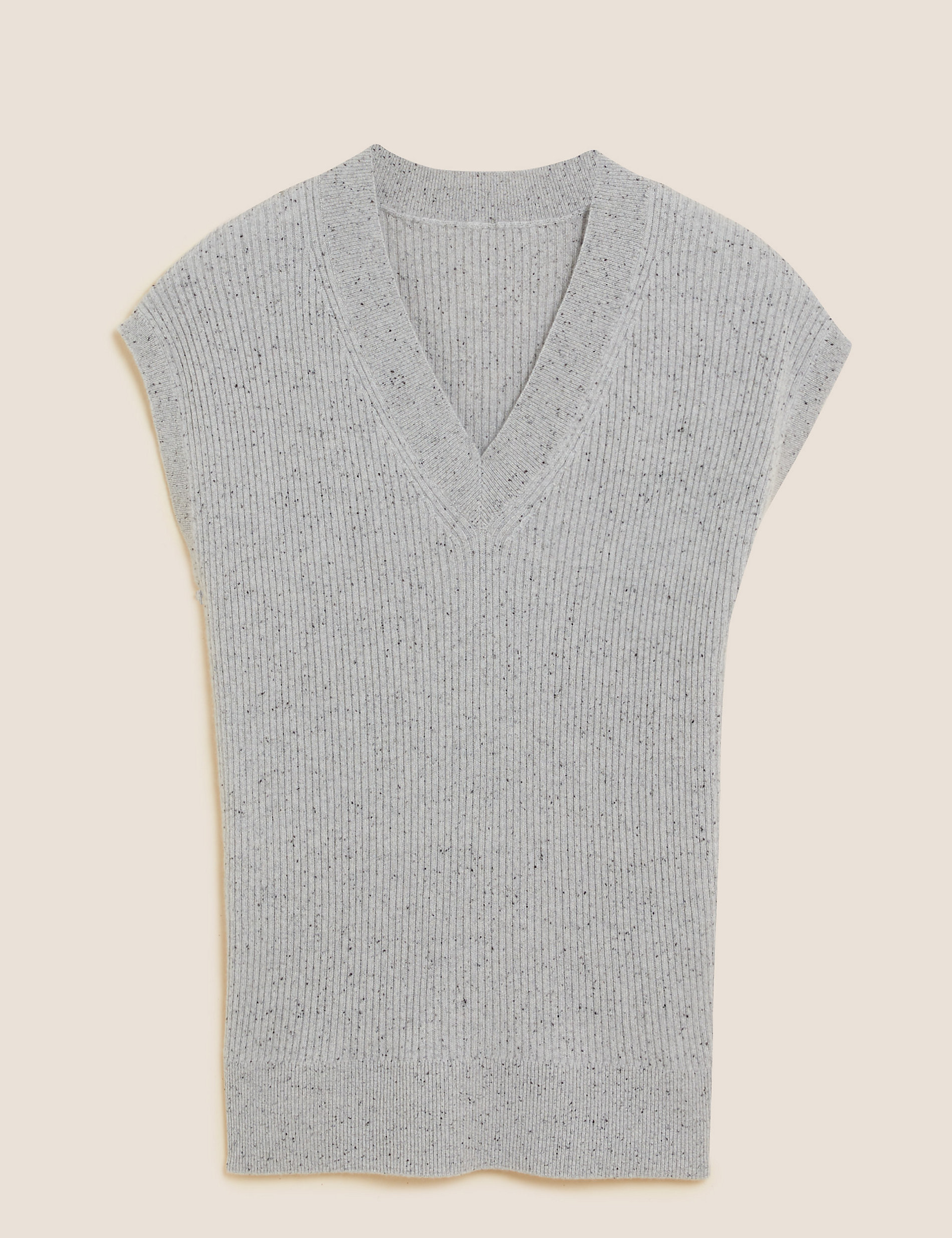 Pure Cashmere Ribbed V-Neck Knitted Vest